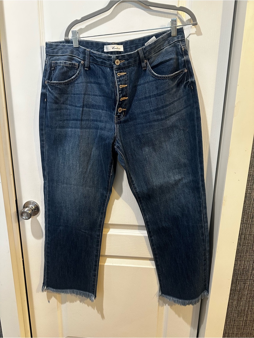 KanCan Dark Blue Cropped Button-Fly Jeans